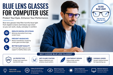 Blue lens Glasses for Computer use