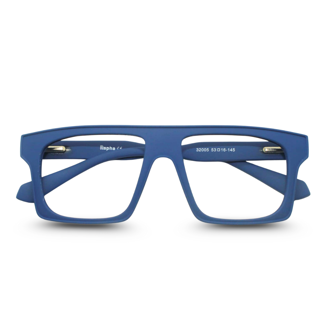 Blue eyeglasses on a white background