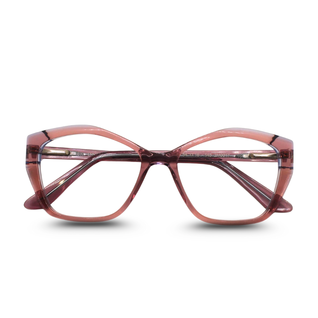 Pink eyeglasses on a white background