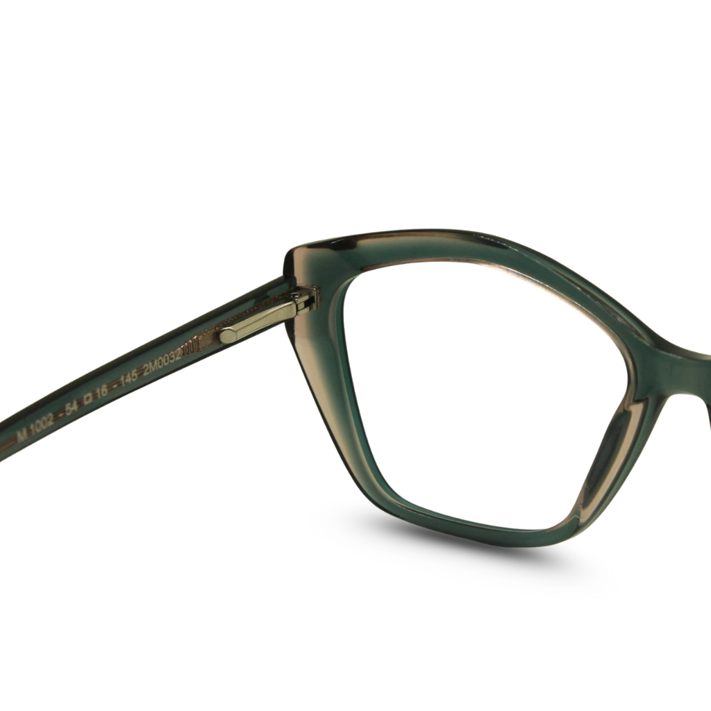 Green eyeglasses on a white background