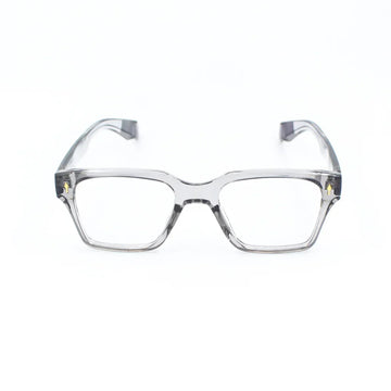 Clear rectangular eyeglasses with transparent frame on white background