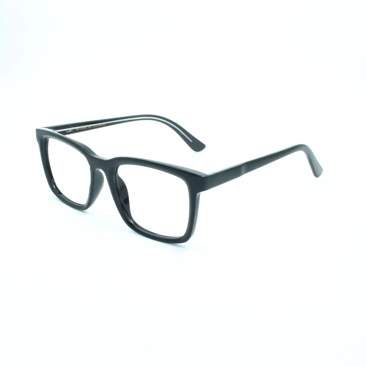 Black rectangular eyeglasses with thick frame on white background