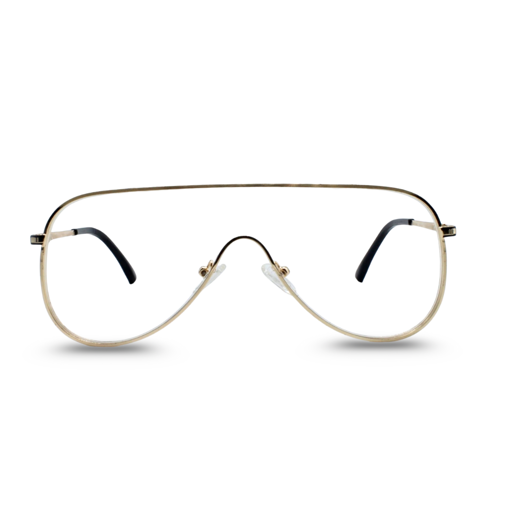 Gold eyeglasses on a white background