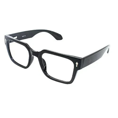 Black square frame eyeglasses with thick arms, stylish modern eyewear on white background