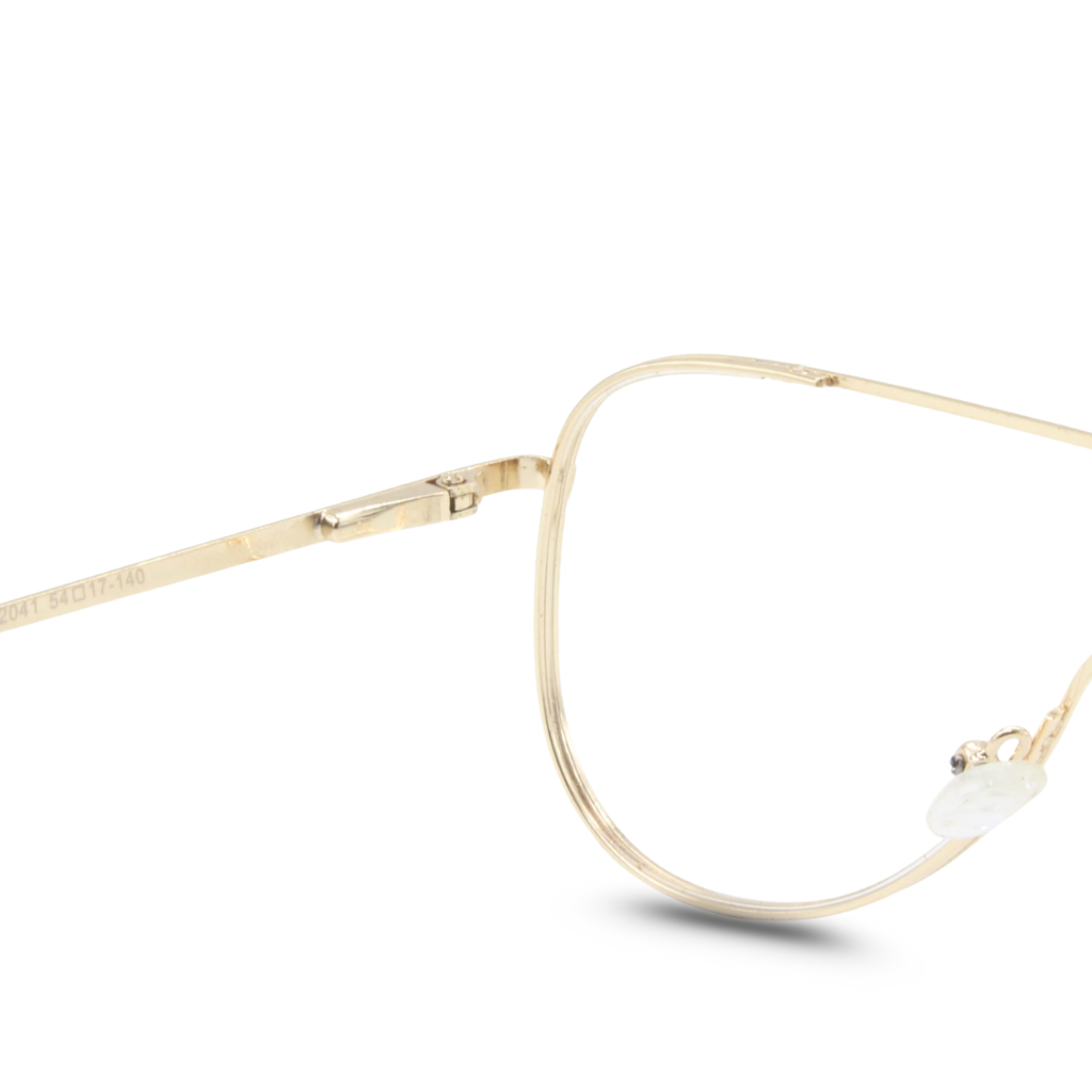 Gold-framed eyeglasses on a white background
