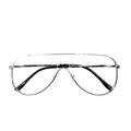 Eyeglasses with a silver frame on a white background