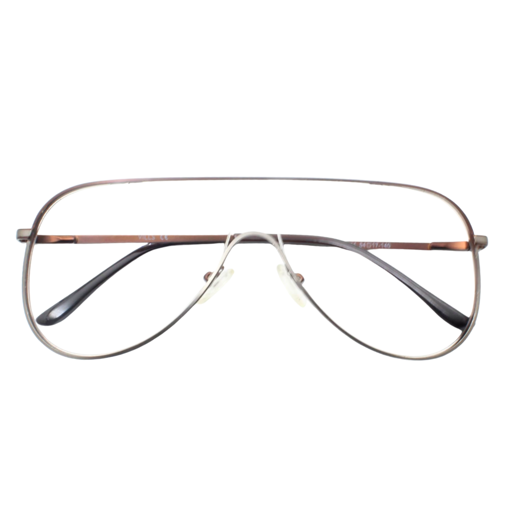 Eyeglasses with a metallic frame on a white background