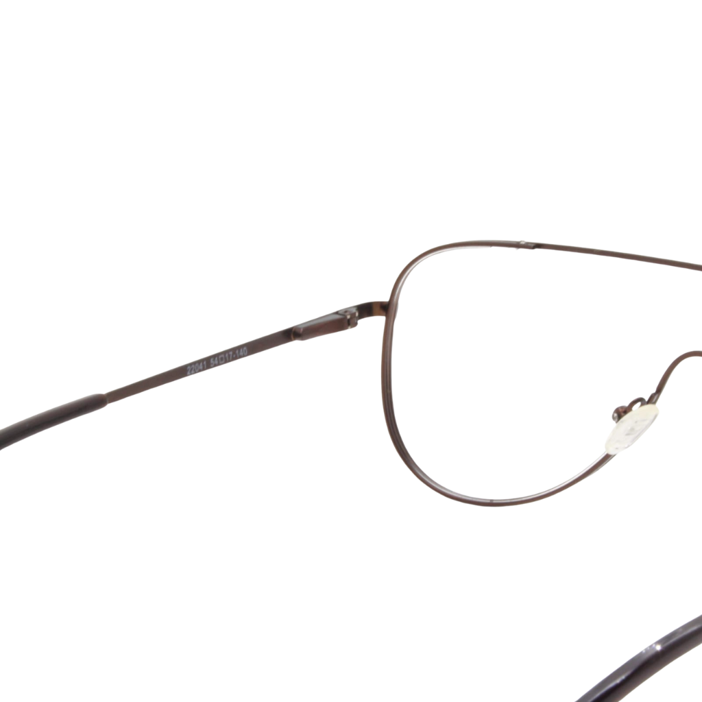 Close-up of a pair of eyeglasses on a white background