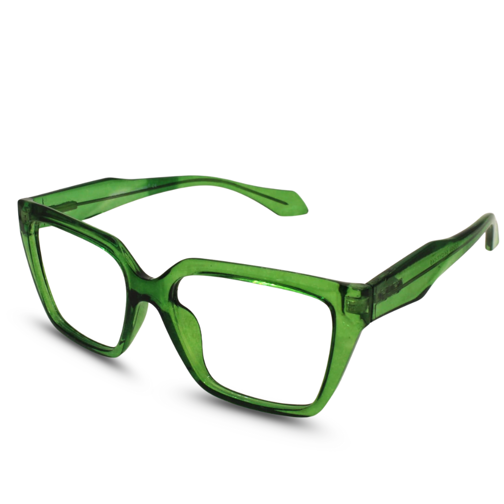 Green eyeglasses on a white background