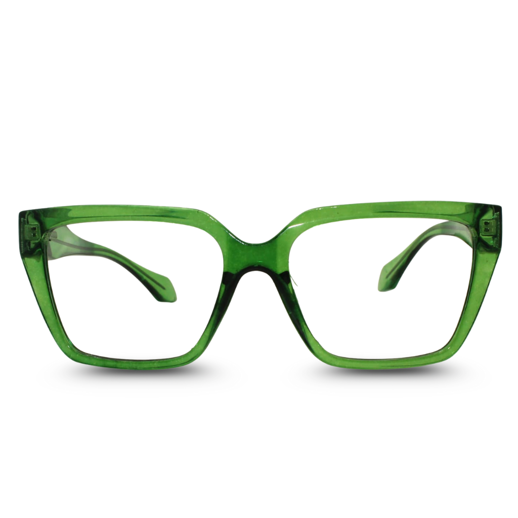 Green eyeglasses on a white background