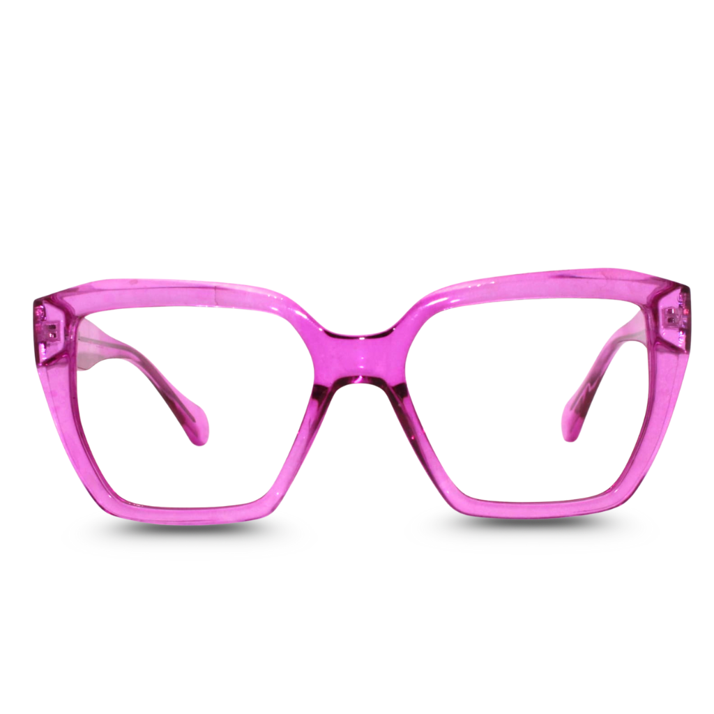 Pink cat-eye glasses on a white background