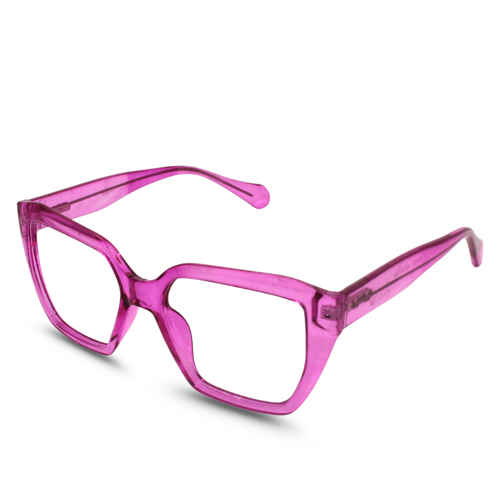Pink cat-eye glasses on a white background