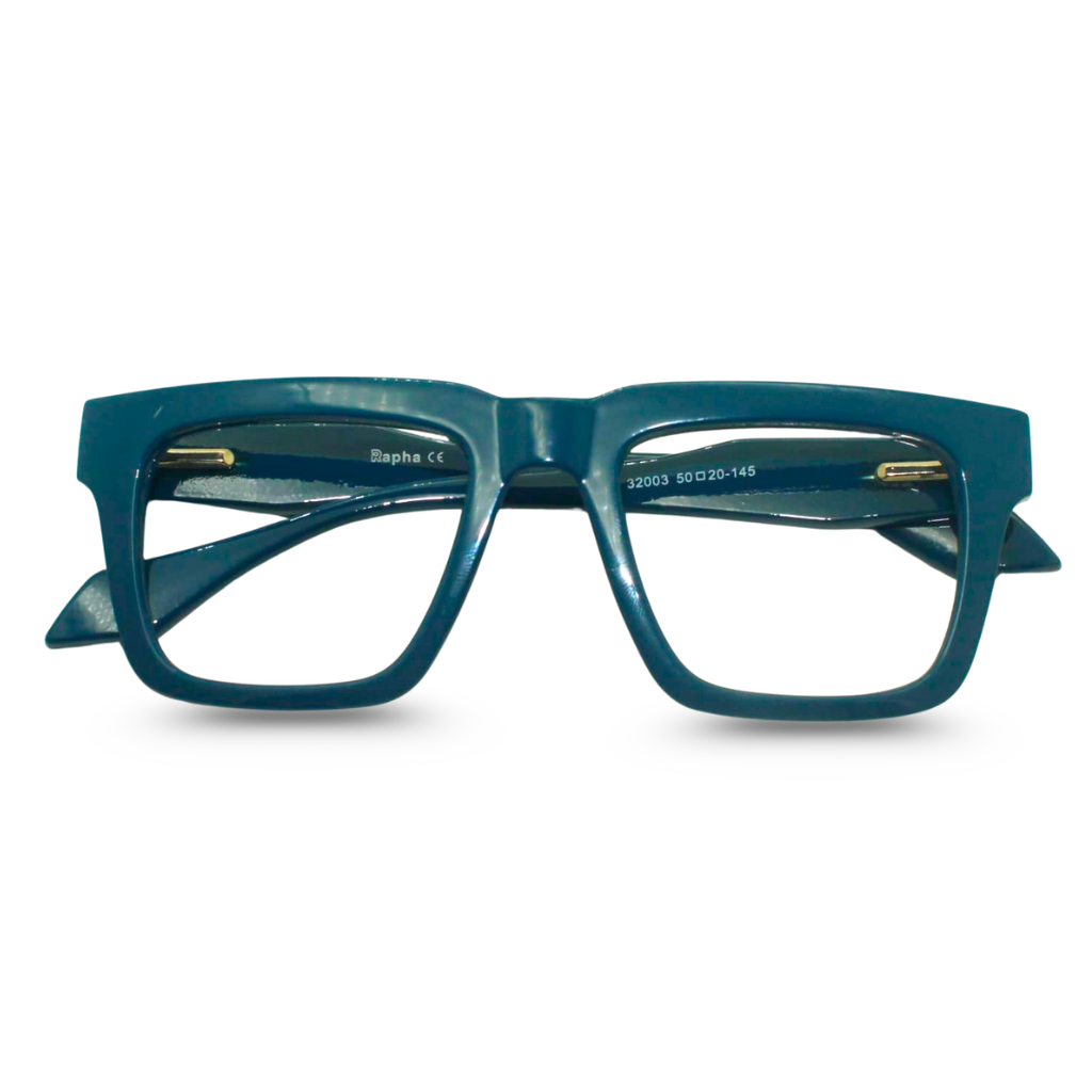 Blue eyeglasses on a white background