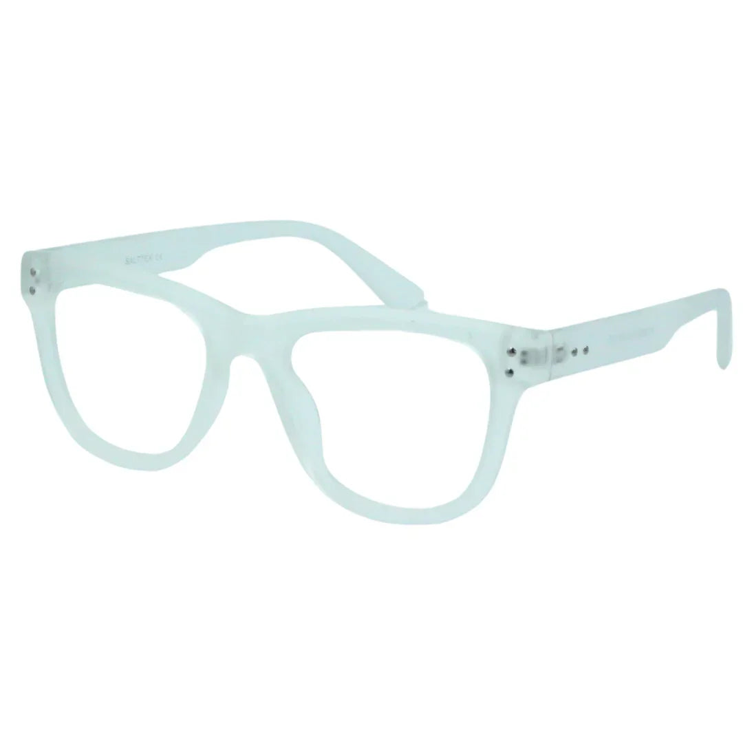 Clear transparent oversized rectangular eyeglass frames with thick temples