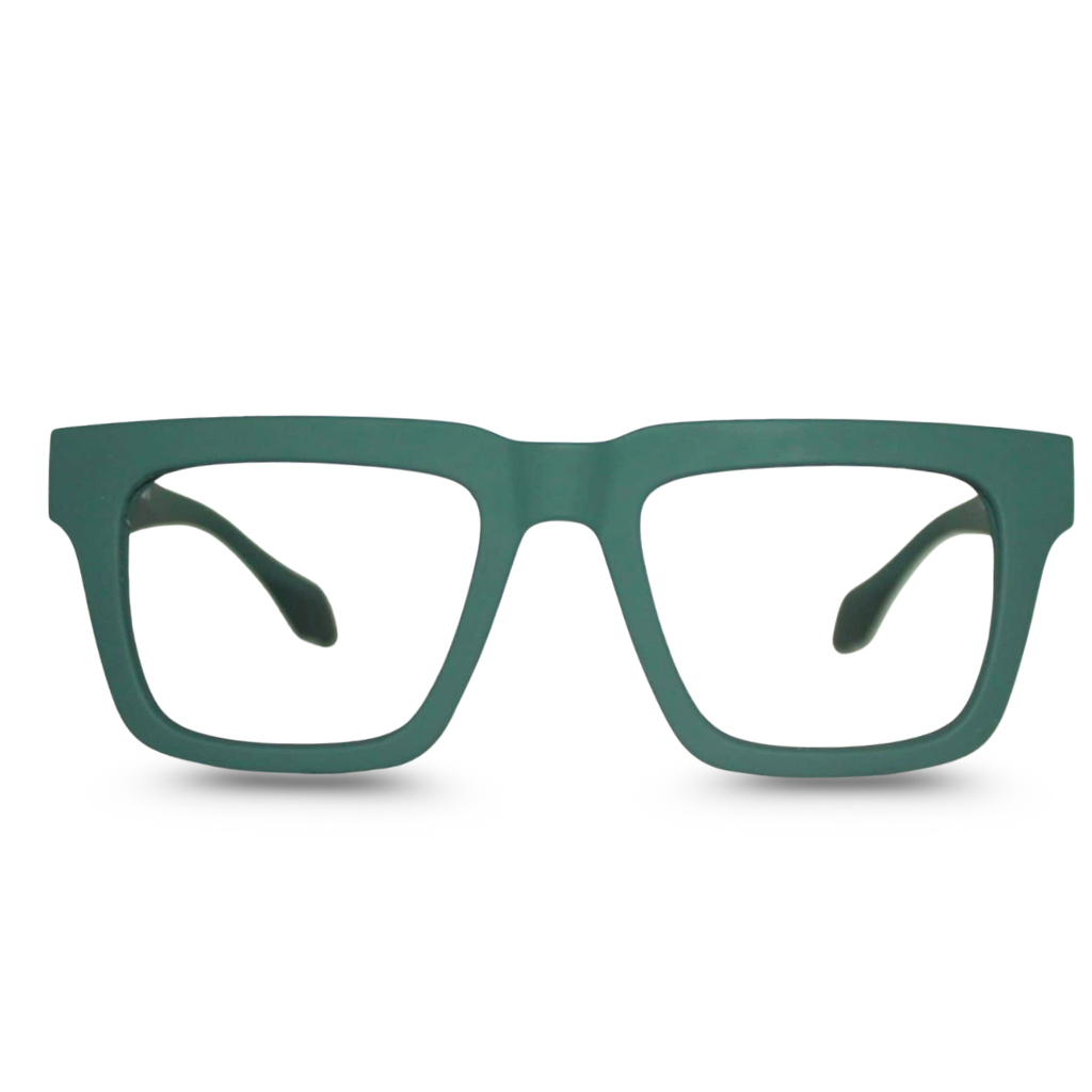 Green eyeglasses on a white background