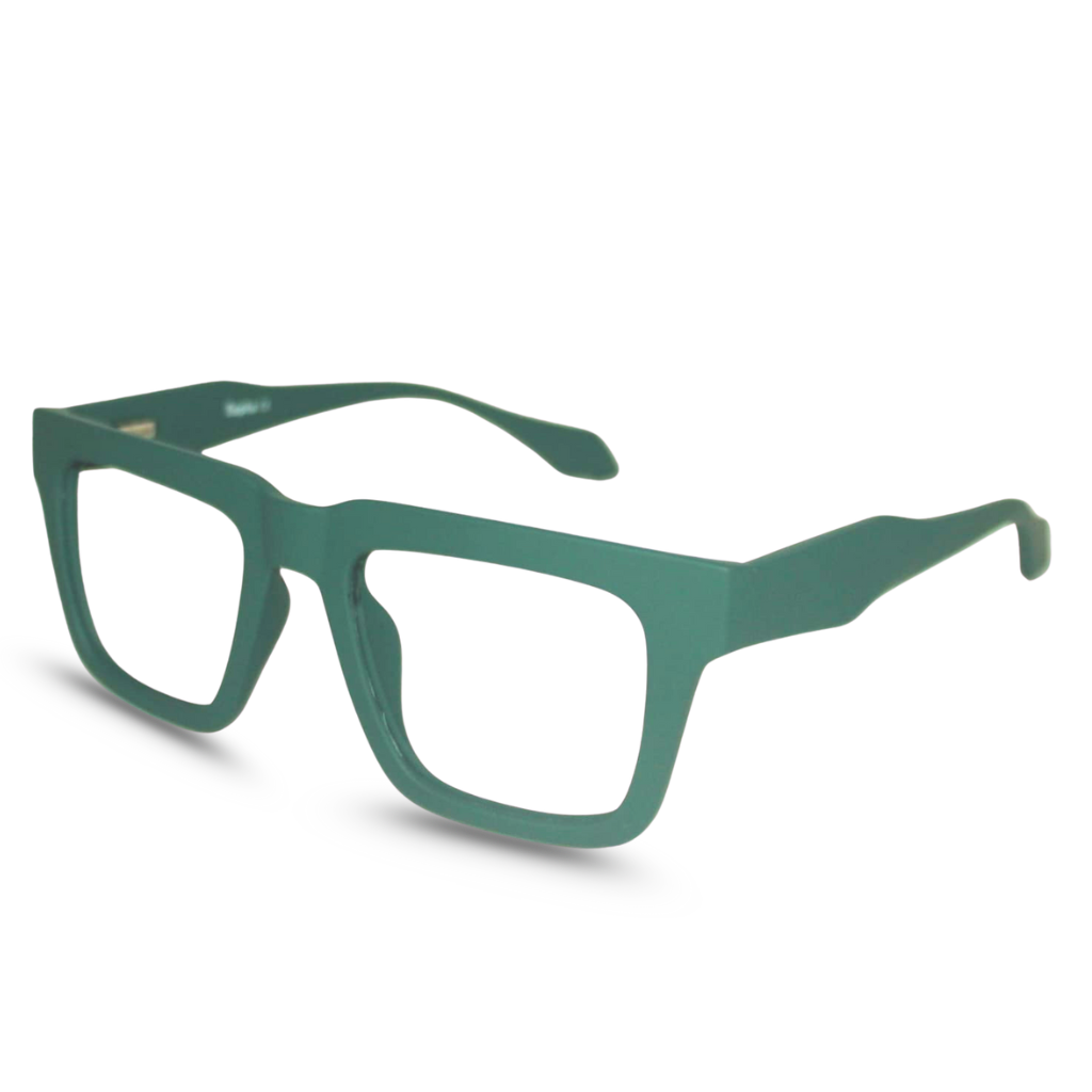 Green eyeglasses on a white background