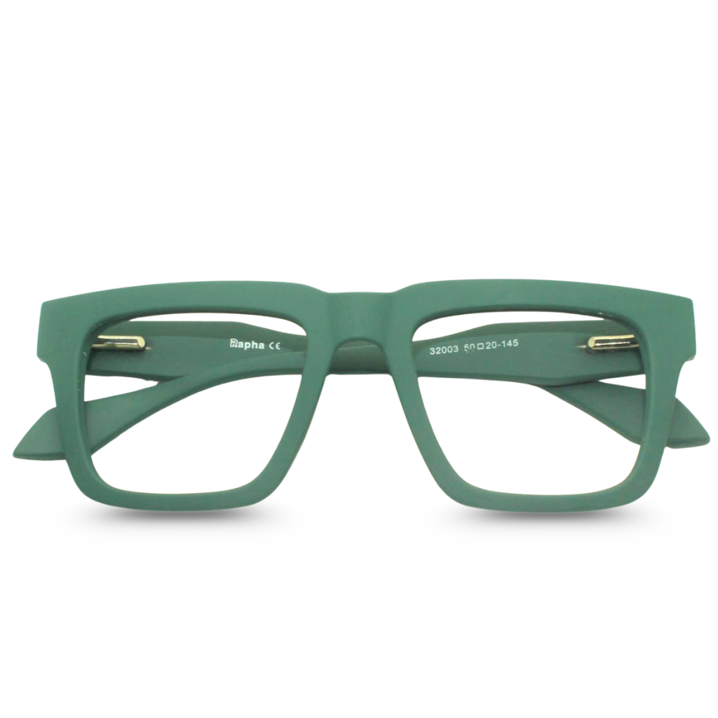Green eyeglasses on a white background