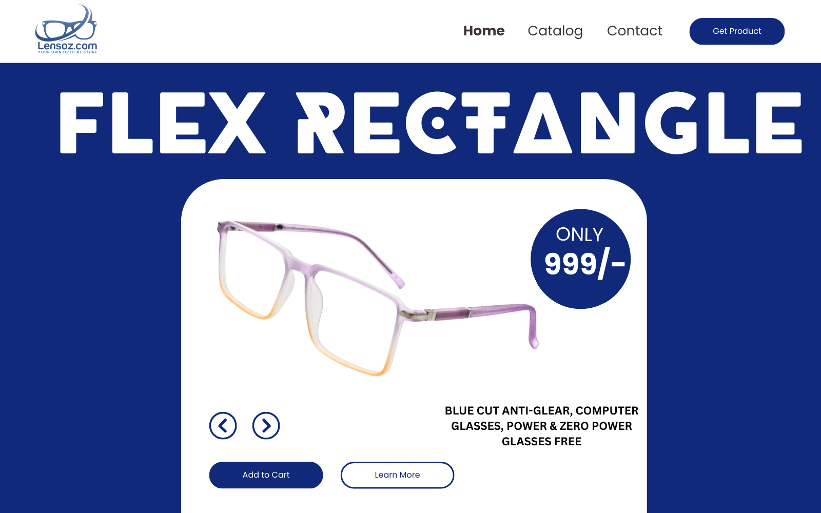 Glasses with promotional text on a blue background