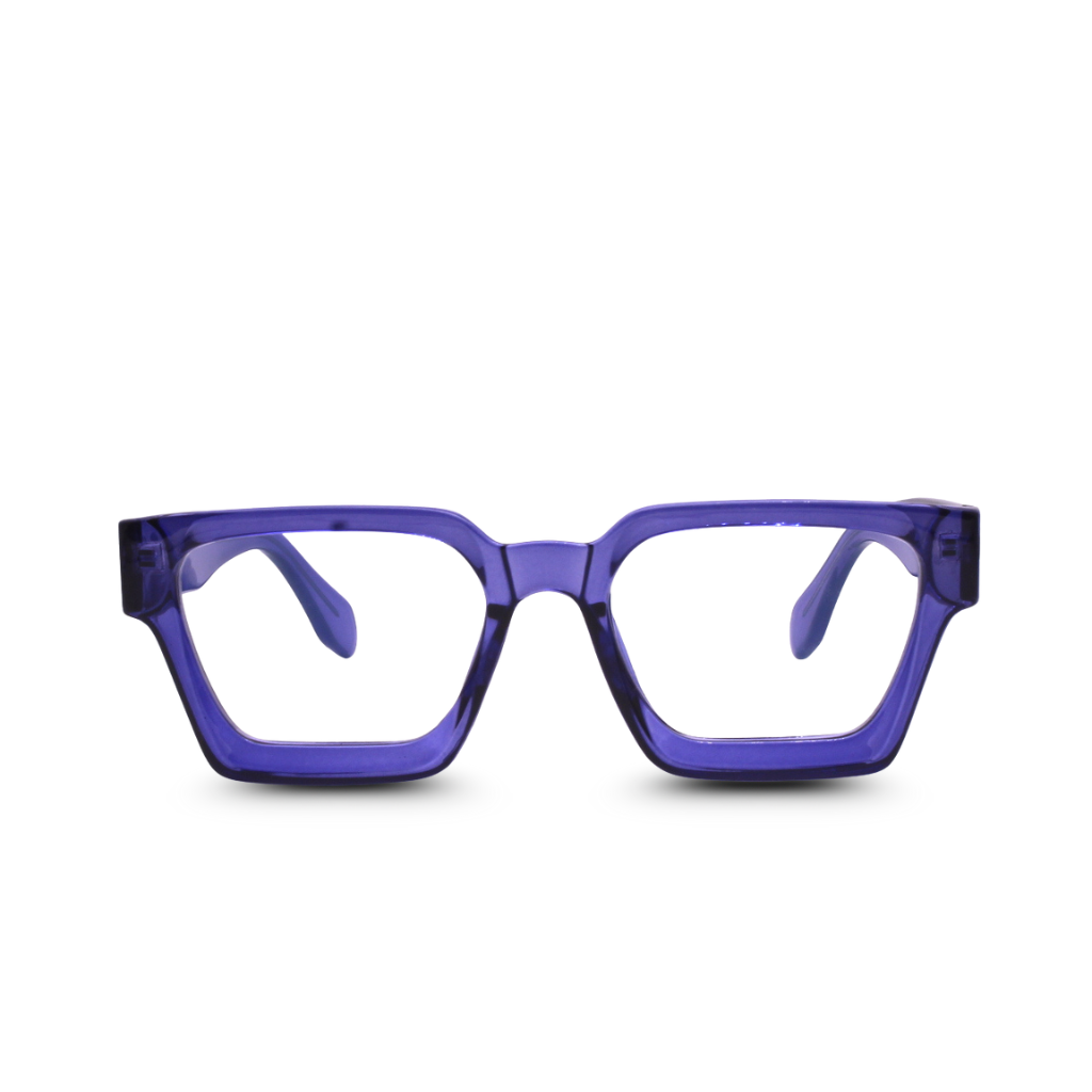 Purple eyeglasses on a white background